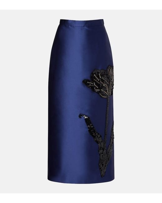 Erdem Blue Bleistiftrock Aus Twill Mit Pailletten