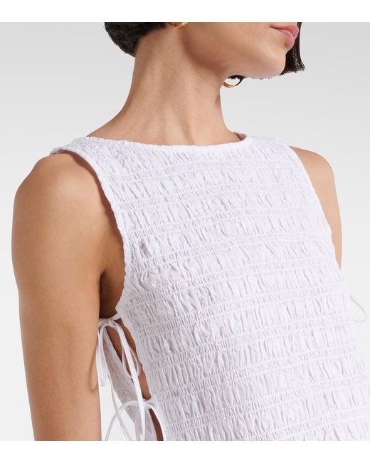 Ganni White Shirred Cotton Top