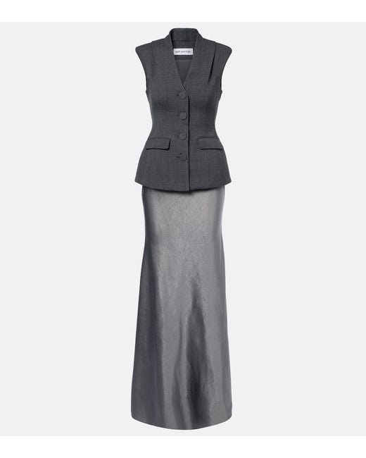 Self-Portrait Gray Peplum Satin Gown