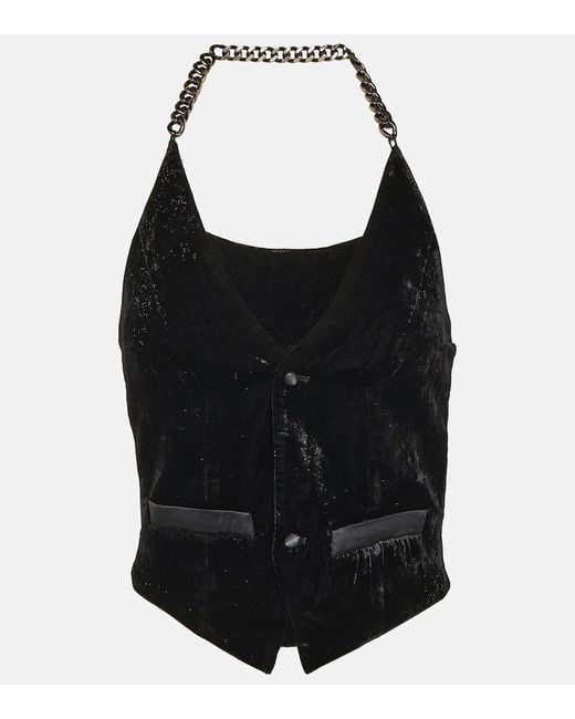 DIDU Black Chain-detail Velvet Vest