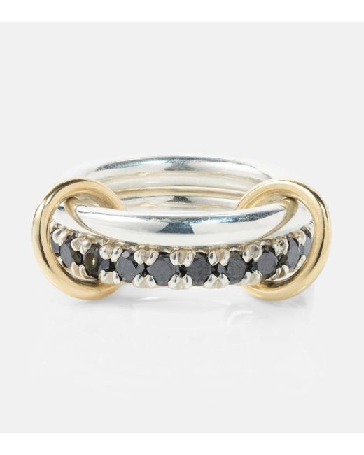 Spinelli Kilcollin Metallic Enzo Sg Noir Sterling Silver And 18kt Gold Linked Rings With Black Diamonds