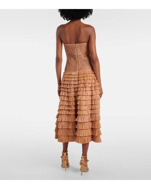 Jonathan Simkhai Brown Santana Raffia-Blend Bustier Dress
