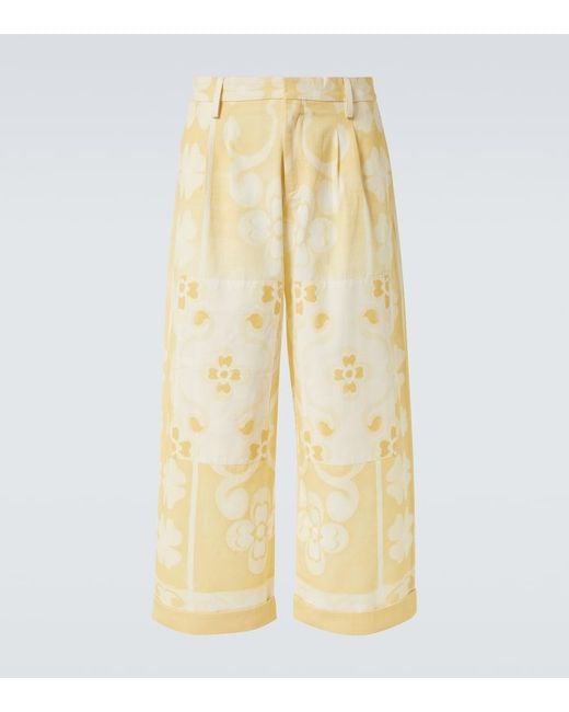 Commas Yellow Seaside Printed Cotton And Silk Pants for men