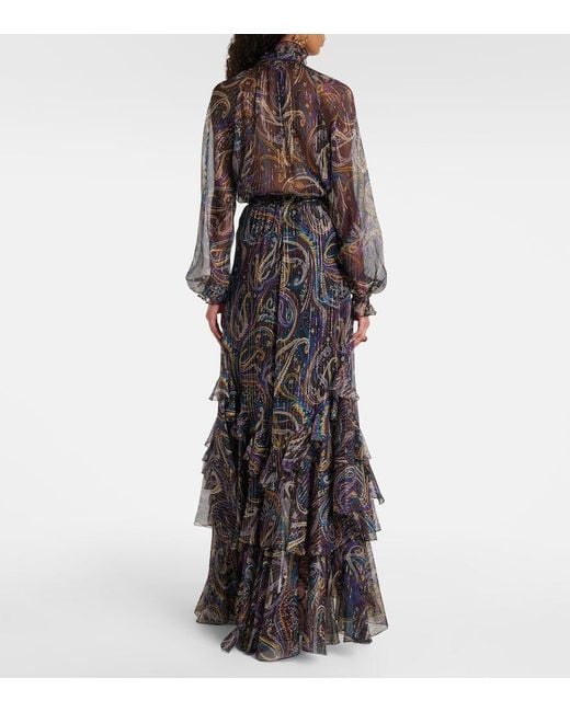 Etro Black Paisley Plisse Silk-Blend Maxi Skirt