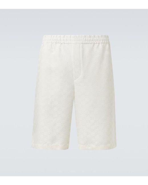Gucci White Gg Linen-Blend Shorts for men