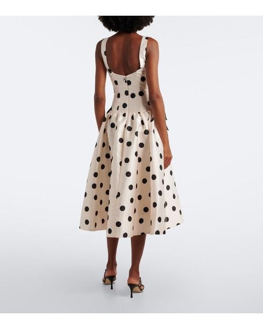 Rebecca Vallance White Bow-Detail Polka-Dot Midi Dress