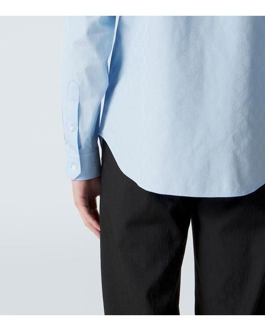 Gucci Blue Gg Cotton Poplin Shirt for men