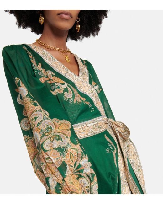 Zimmermann Green Devi Paisley-print Wrap Dress
