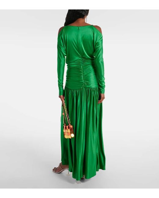 Rabanne Green Gathered Satin Gown