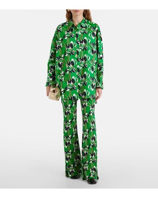Diane von Furstenberg Green Caleb Printed Cotton Blouse