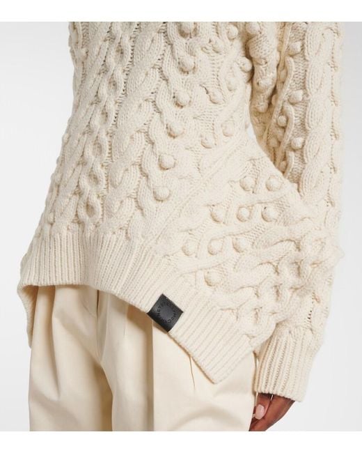 Stella McCartney Natural Cable-Knit Draped Wool Turtleneck Sweater