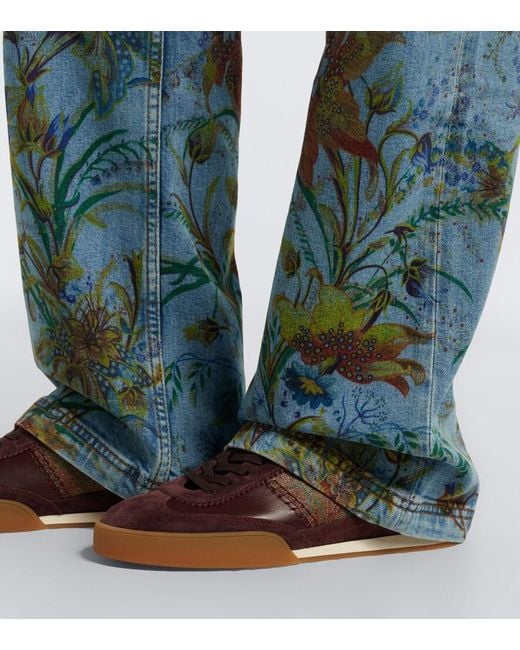 Etro Brown Pegaso Suede-Trimmed Leather Sneakers