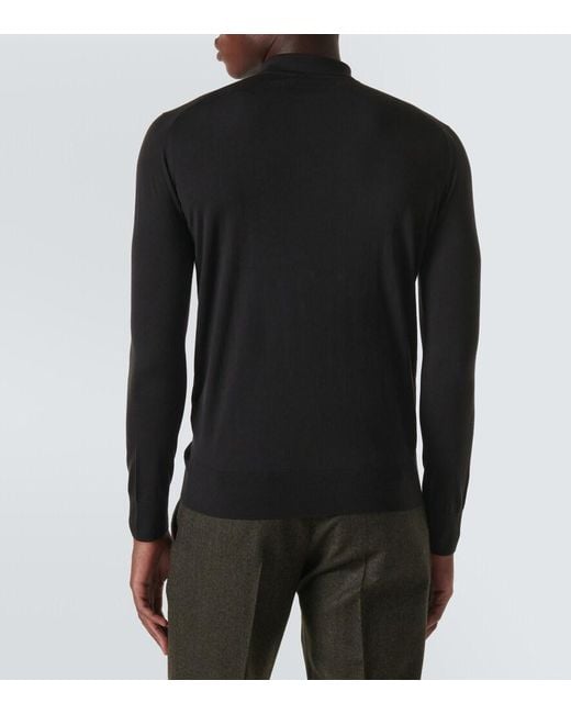Loro Piana Black Ml Long-Sleeved Wool Polo Shirt for men