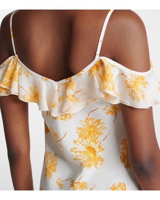 Rodarte Metallic Floral Ruffled Silk Moire Slip Dress