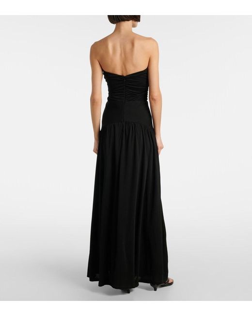 Staud Black Mariana Ruched Jersey Maxi Dress