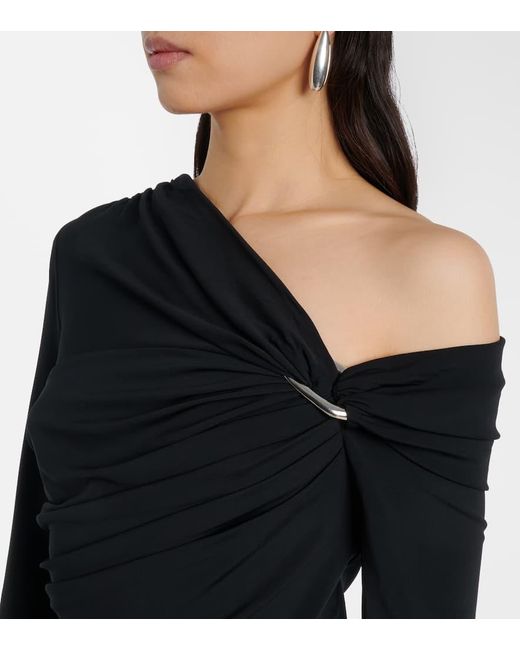 Veronica Beard Black Lozea Asymmetric Ruched Jersey Top