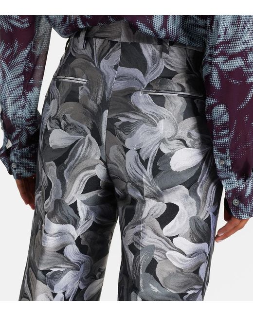 Dries Van Noten Gray Jacquard High-Rise Wool Straight Pants