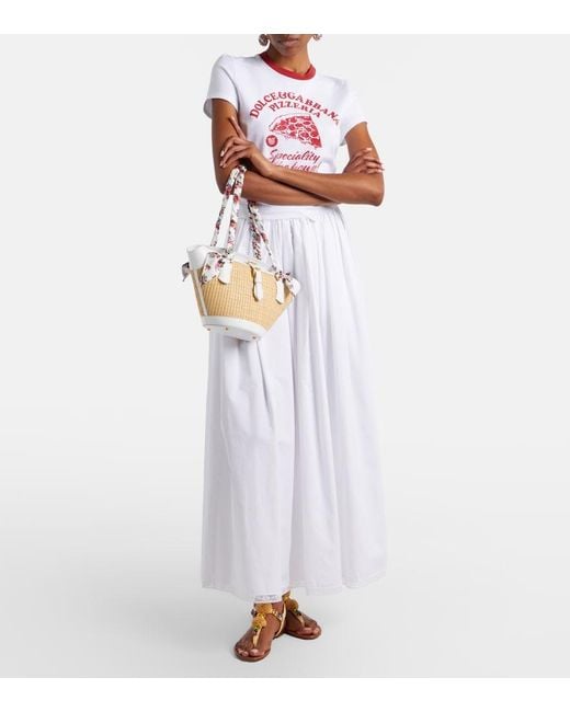 Dolce & Gabbana White Capri Medium Leather-Trimmed Raffia Tote Bag