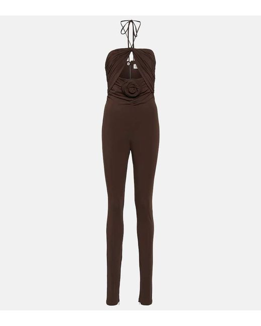 Magda Butrym Brown Floral-Applique Cutout Jersey Jumpsuit