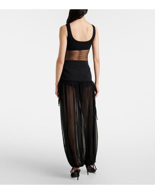 Nensi Dojaka Black Mesh-Trimmed Silk Balloon Pants