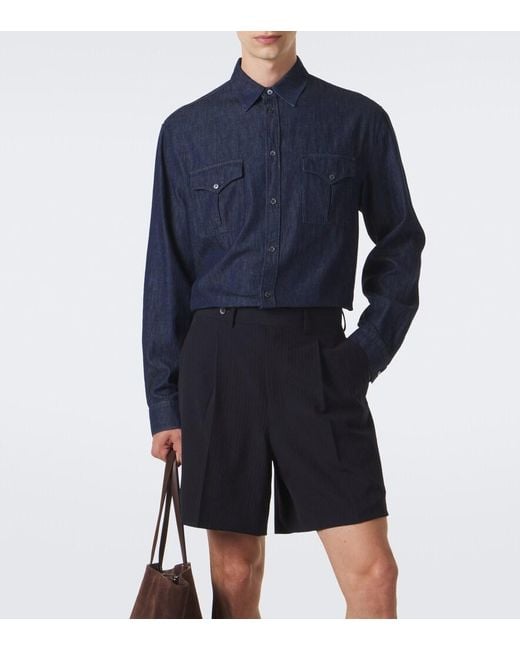 Jil Sander Blue Cotton Chambray Shirt for men