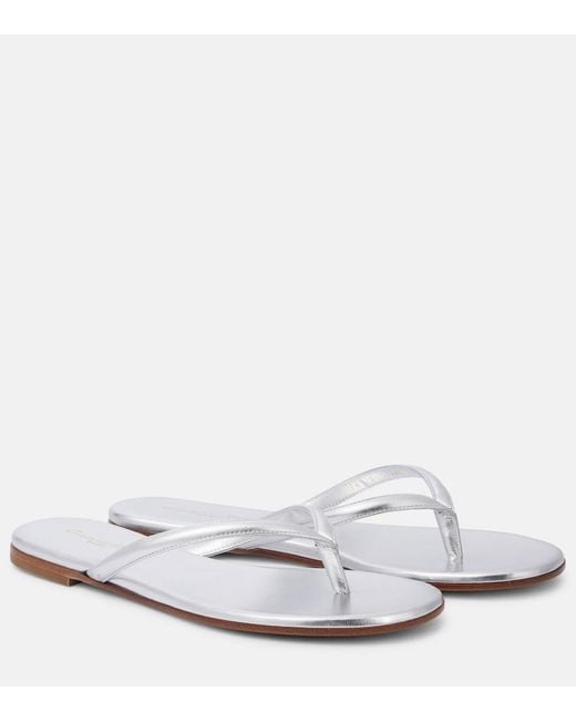 Gianvito Rossi White Calypso Metallic Leather Thong Sandals