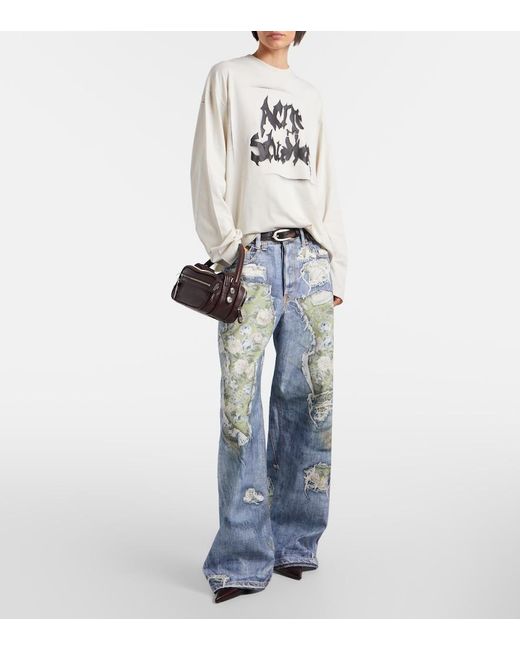 Acne White Logo Cotton-Blend Jersey Sweatshirt