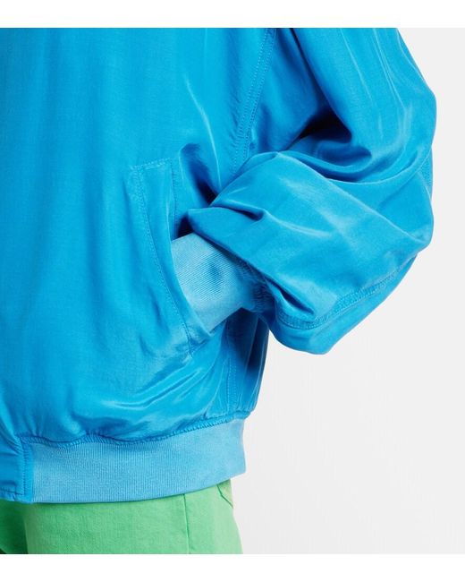 Versace Blue Oversized Silk Poplin Blouson Jacket