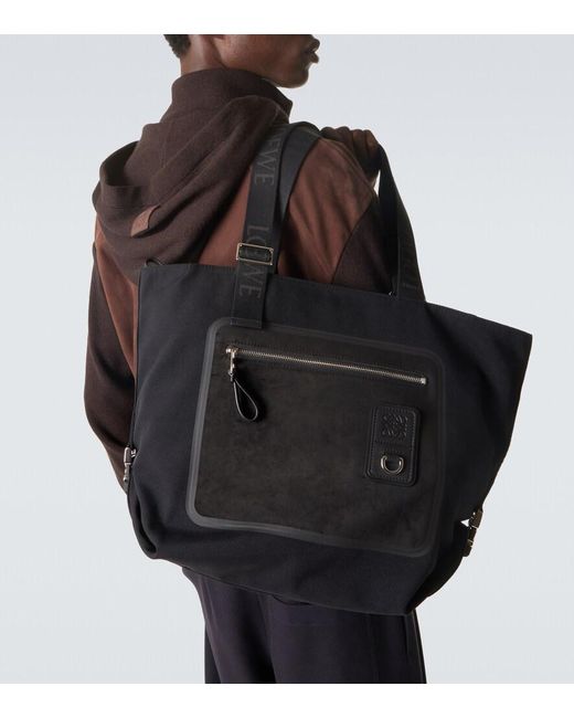 Loewe Black Flex Medium Canvas And Suede Tote Bag for men