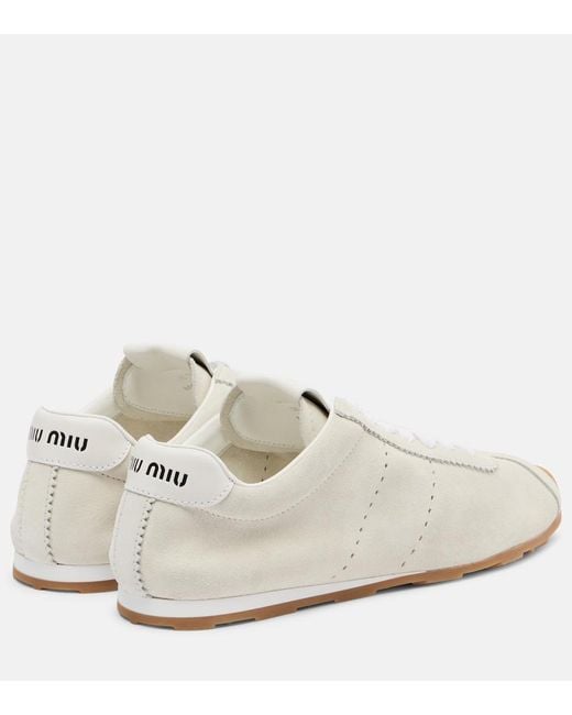 Miu Miu White Plume Suede Sneakers