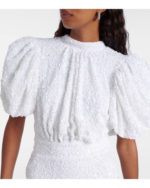 ROTATE BIRGER CHRISTENSEN White Bridal Sequined Puff-Sleeve Gown