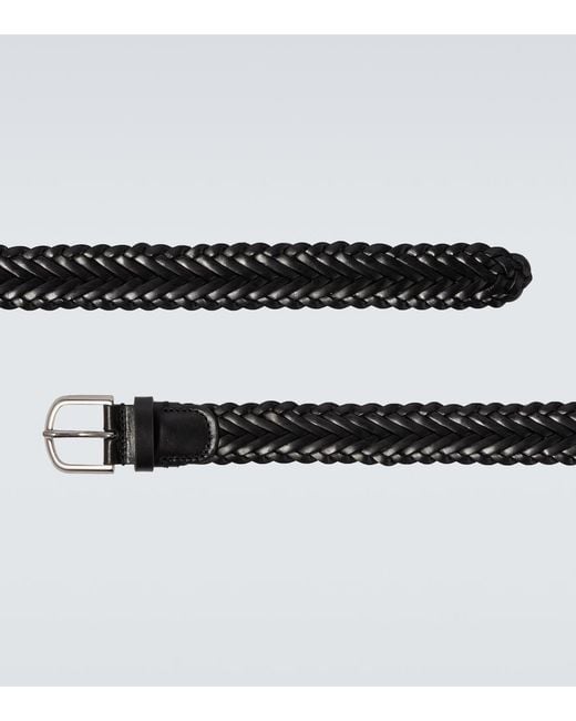 Giorgio Armani Black Braided Leather Belt for men