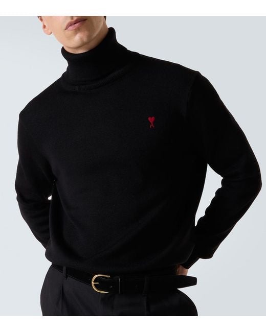AMI Black Ami De Cour Wool Turtleneck Sweater for men