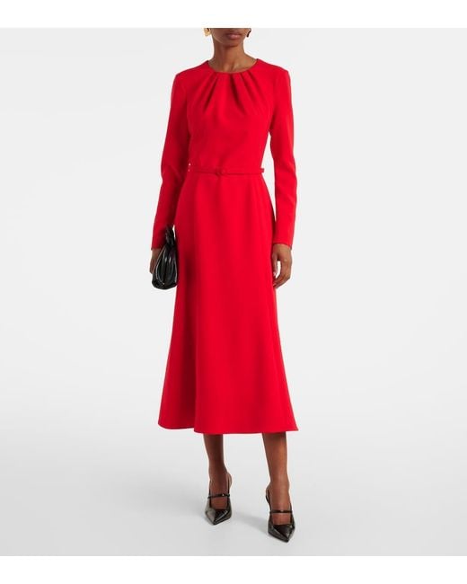 Carolina Herrera Red Belted Crepe Midi Dress