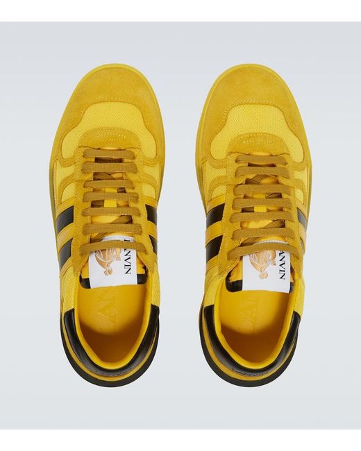 Lanvin Yellow Clay Leather-Trimmed Sneakers for men