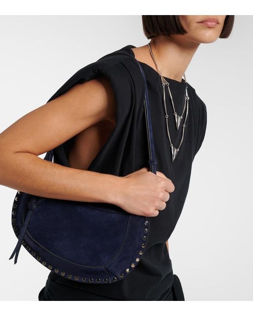 Isabel Marant Blue Oskan Moon Suede Shoulder Bag