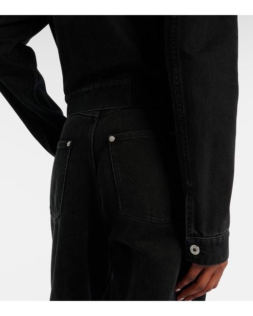 Bottega Veneta Blue Intrecciato Leather-Trimmed Denim Jacket