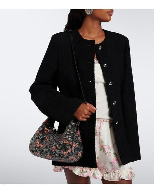 Ganni Black Mini Embellished Floral Top-Handle Bag