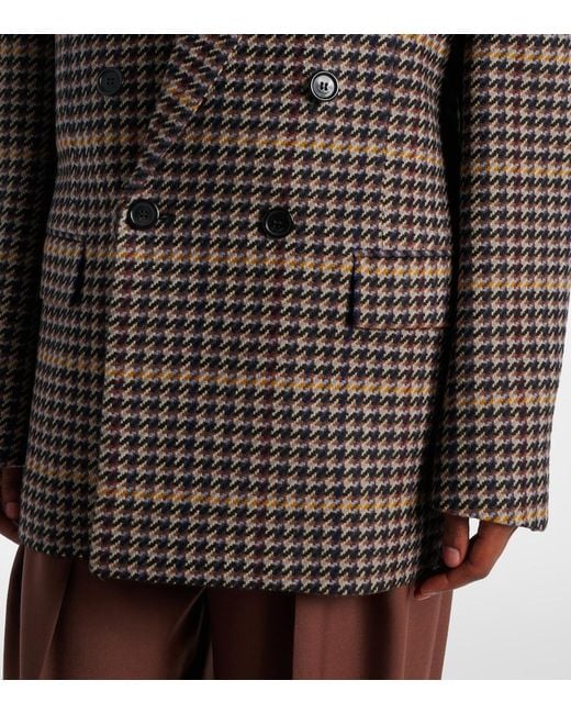 Saint Laurent Black Houndstooth Double-Breasted Wool Blazer