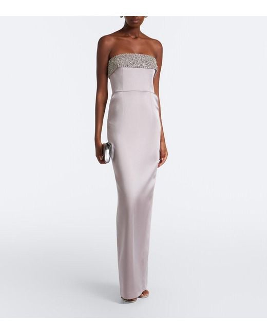The New Arrivals Ilkyaz Ozel Gray Rhea Embellished Strapless Satin Gown