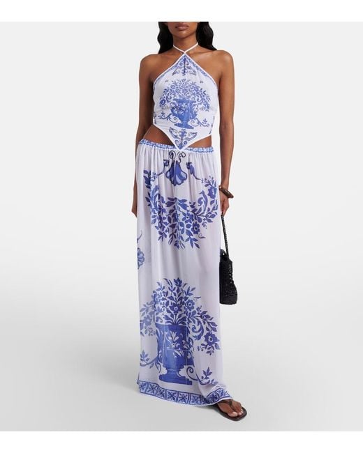 Bananhot Blue Riley Printed Cotton Maxi Dress