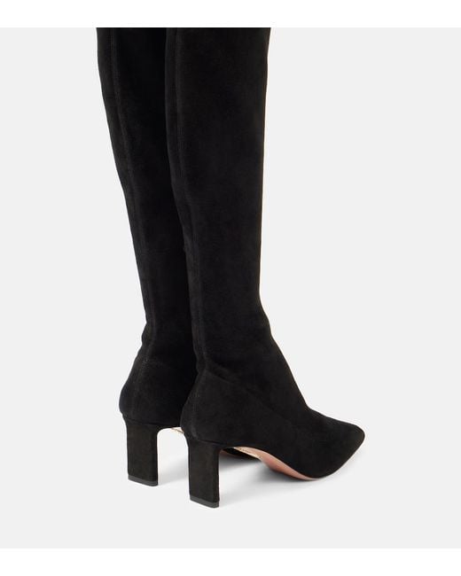 Aquazzura Black Zenn 65 Suede Knee-High Boots