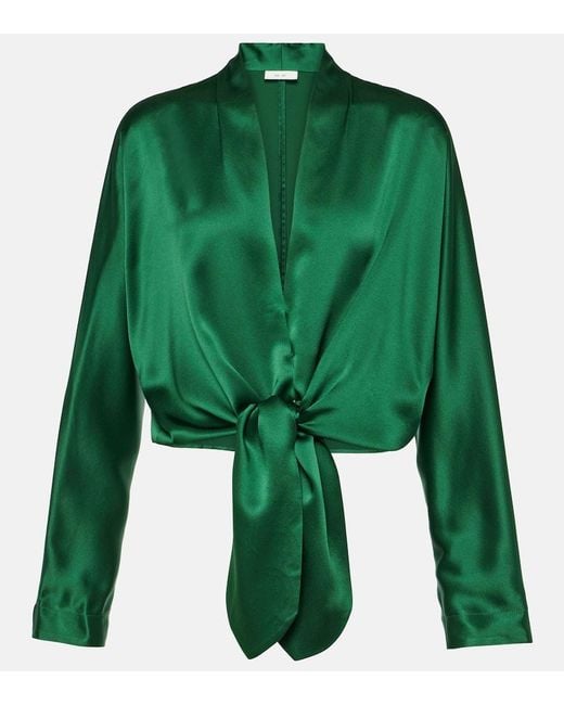 Blusa in raso di seta con fiocco di The Sei in Green