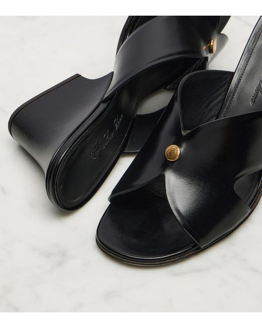 Loro Piana Black Vera 80 Leather Wedge Mules