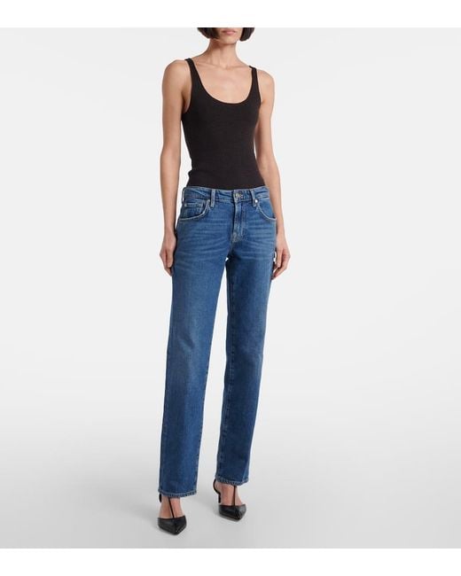 7 For All Mankind Blue Calie Mid-Rise Straight Jeans