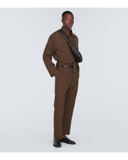 Pantalones chinos Maxi de lana y algodon Lemaire de hombre de color Brown