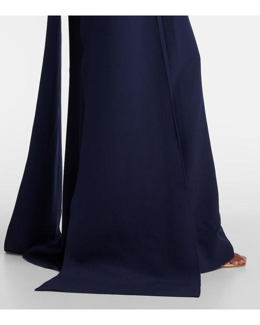 Safiyaa Blue Ginevra Caped Crepe Gown