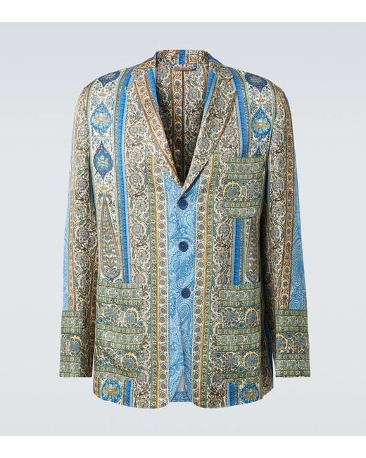 Etro Blue Partially-Lined Blazer With Three Patch Pockets for men