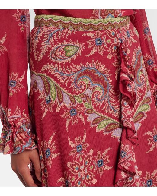 Etro Red Printed Maxi Skirt