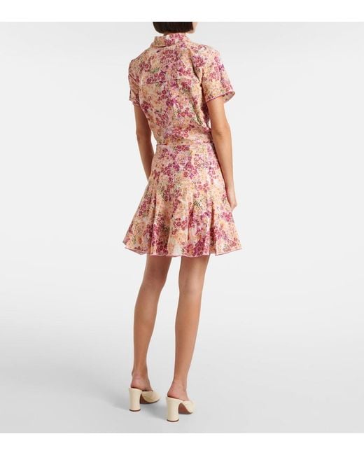 Agua Bendita Pink Cerezo Florecer Floral Linen Miniskirt